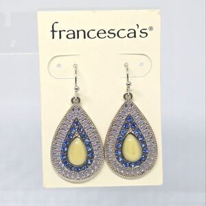 Francescas Enamel Blue Rhinestone Boho Dangle Earrings Bohemian NEW NWT
